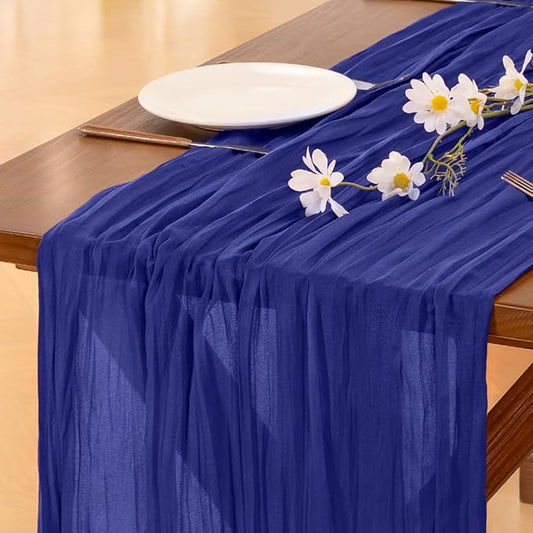 Socomi Royal Blue Valentine's Day Cheesecloth Table Runner Boho Rustic Gauze 120 inch 10FT Cheese Cloth Runner for Wedding Party Baby Shower Birthday Home Decor Holiday Decorations