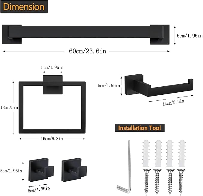 JOPOFI 10 Piece Bathroom Towel Bar Set - 23.6 Inch Bathroom Towel Holder, Thicken Stainless Steel Towel Racks for Bathroom Wall Mounted, Bathroom Hardware Accessories Set - Matte Black