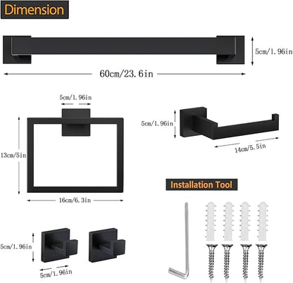 JOPOFI 10 Piece Bathroom Towel Bar Set - 23.6 Inch Bathroom Towel Holder, Thicken Stainless Steel Towel Racks for Bathroom Wall Mounted, Bathroom Hardware Accessories Set - Matte Black