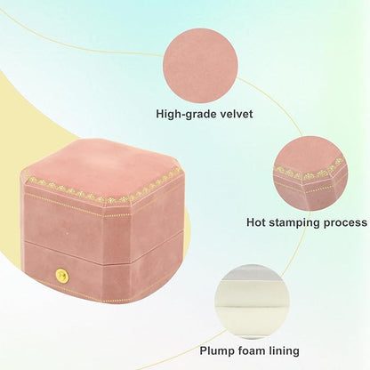 Jewelry Ring Box Small Travel Jewelry Box, Velvet Wedding Ring Box for Business, Engagement, Wedding, Bridesmaid and Holiday Events - Pink