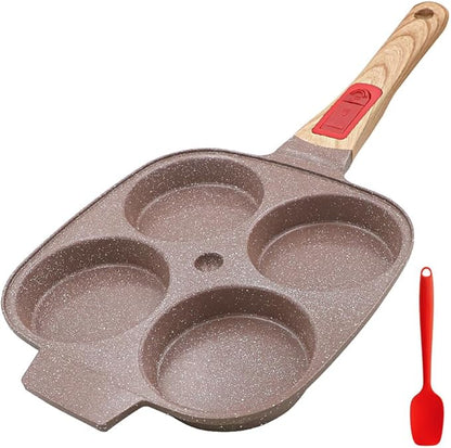 Ceramic Egg Frying Pan, Nonstick 4 Cup Fried Egg Pan with Detachable Handle, Omelette Pan Induction Compatible - Brown