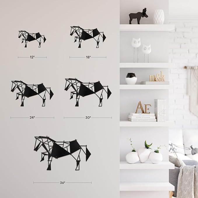 SIGNLEADER Metal Wall Art Decor Galloping Horse Modern Abstract Wall Sculpture Hangings Home Decoration for Living Room, Bedroom, Bathroom, Kitchen, Outdoor - 12" Black