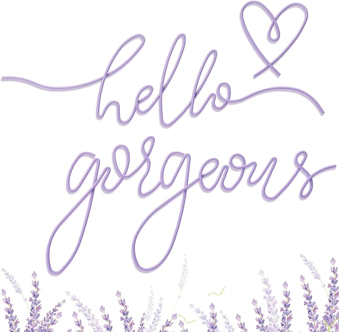 Hicarer Hello Gorgeous Metal Wall Art Decor Minimalist Decoration Metal Hello Gorgeous Decorative Sign for Living Room Office Bedroom Hotel Home Wall Decoration(Purple,Classic Style)