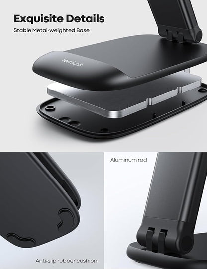 Lamicall Cell Phone Stand for Desk - [Height Adjustable] Foldable Mobile Phone Holder, Portable Stand for iPhone 17 16 15 14 13 12 11 Pro Max Plus Air, Galaxy S25, Office Gift, Telephone Accessories