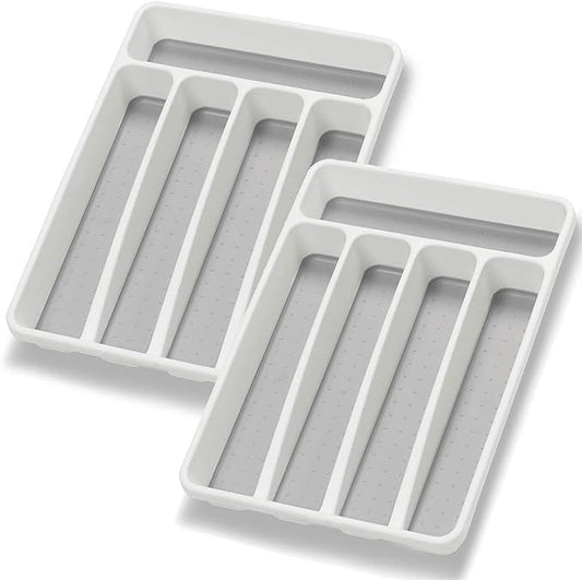 Loyareal Silverware Organizer 2 Pieces Utenisl Organizer Holder Kitchen Drawer Organizer Plastic Silverware Tray for Drawer Flatware Organizer 5 Compartment White