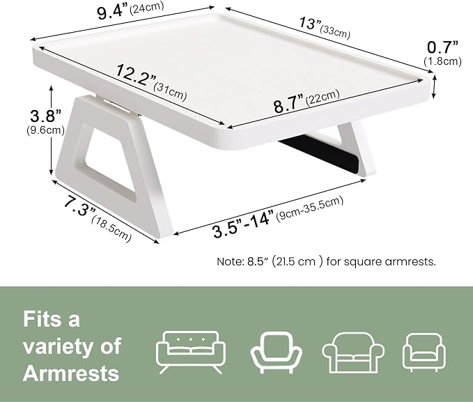 Couch Arm Tray,Bamboo Folding Sofa Tray,Sofa Armrest Trays Clip-On Couch Desk for Drinks,Snacks,Phone,Remote Control（White）