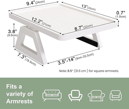 Couch Arm Tray,Bamboo Folding Sofa Tray,Sofa Armrest Trays Clip-On Couch Desk for Drinks,Snacks,Phone,Remote Control（White）