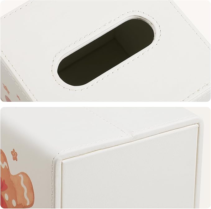 JLAMBOM PU Leather Tissue Box Cover Square Tissue Box Holder with Magnetic Closure, Decorative Tissue Holder for Bathroom Bedroom Office (Gingerbread Man)