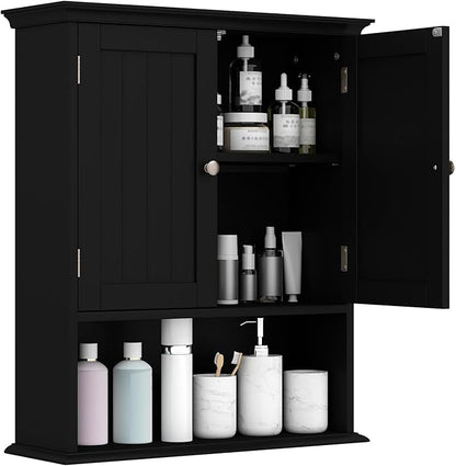 Giantex Bathroom Cabinet Wall Mount, Medicine Cabinet with Adjustable Shelf, Open Shelf, Over The Toilet Space Saver Storage Organizer for Laundry Room, Kitchen, Cupboard (Black)