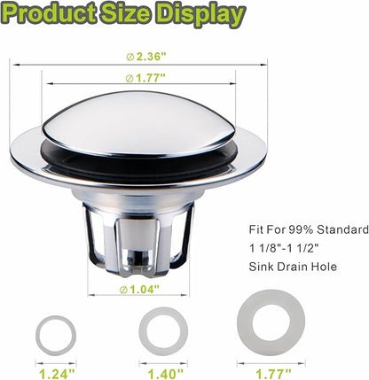 Chrome Bathroom Sink Drain Stopper,Pop Up Sink Drain Stopper Universal 2-in-1 Design with Hair Catcher, Glimflorus Bathroom Sink Stopper and Anti-Clog Strainer for 1 1/8"-1 1/2" Drain Holes