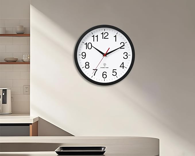 Rohioue Atomic Wall Clock, Modern 10 Inch Battery Operated Wall Clocks, Analog Clock for Living Room, Office, Home, Bedroom, Kitchen, Bathroom(Black)