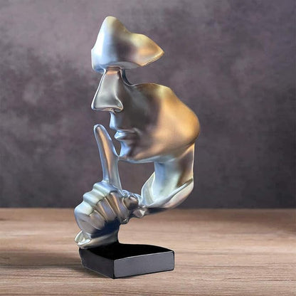 aboxoo Abstract Statues Silence is Gold Decorative Objects,Modern and Simple Resin Figurine,Desk Decoration for Office Home Piano Decor. (Silver)