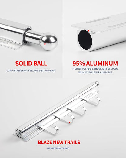 12 inch Valet Rod for Closets Pull Out Closet Valet Rod Slide Out With 4 Hooks Silver Pull Out Clothes Hanger