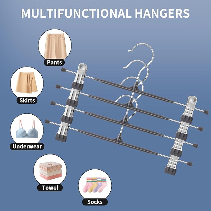 20PACK 14Inch Pants Hangers with Clips Adjustable Skirt Hangers for Women Metal Non-Slip Trousers Hanger Heavy Duty Space Saving Clothes Hanger for Shorts,Jeans,Gray