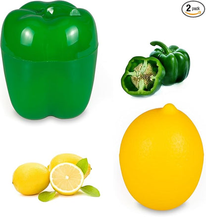 Vegetable and Fruit Storage Containers for Refrigerator, Green Pepper and Lemon Storage, Food Storage Containers with Lids, Pack of 2