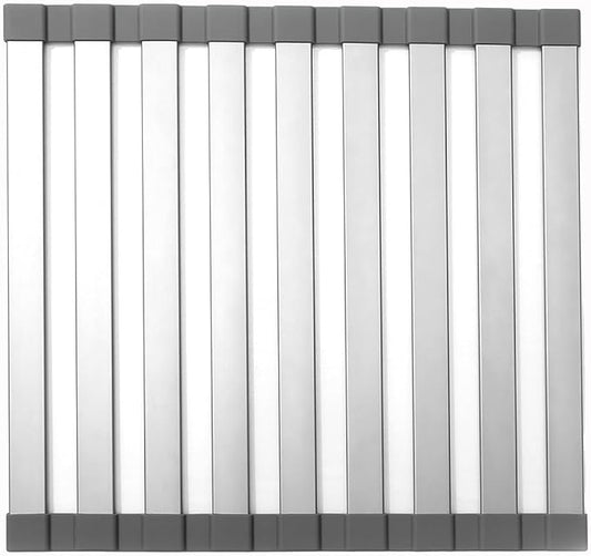 Mistifi Large Rollable Dish Drying Rack,Over The Sink Drying Rack Sink Cover Kitchen Sink Accessories Kitchen Rolling up alluminum Drainer, Foldable,Rollable（Black 17.9''x13）