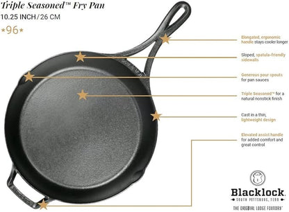 Lodge Blacklock 10.25" Triple Seasoned Cast Iron Skillet - Lightweight - Easy Cleanup - Premium Cookware
