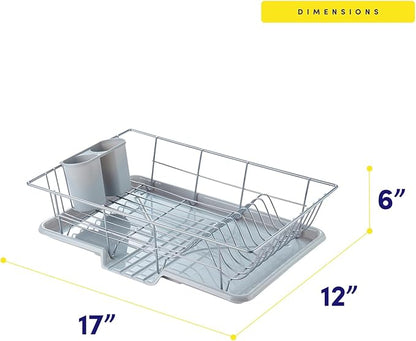 Space-Saving 3-Piece Dish Drainer Rack Set with Cutlery Holder - Maximize Kitchen Countertop Space, Silver