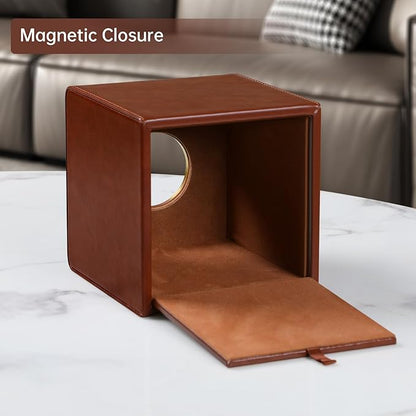 MEIBOOCH Square Tissue Box Cover, Luxury PU Leather Tissue Holder with Magnetic Closure (Brown)
