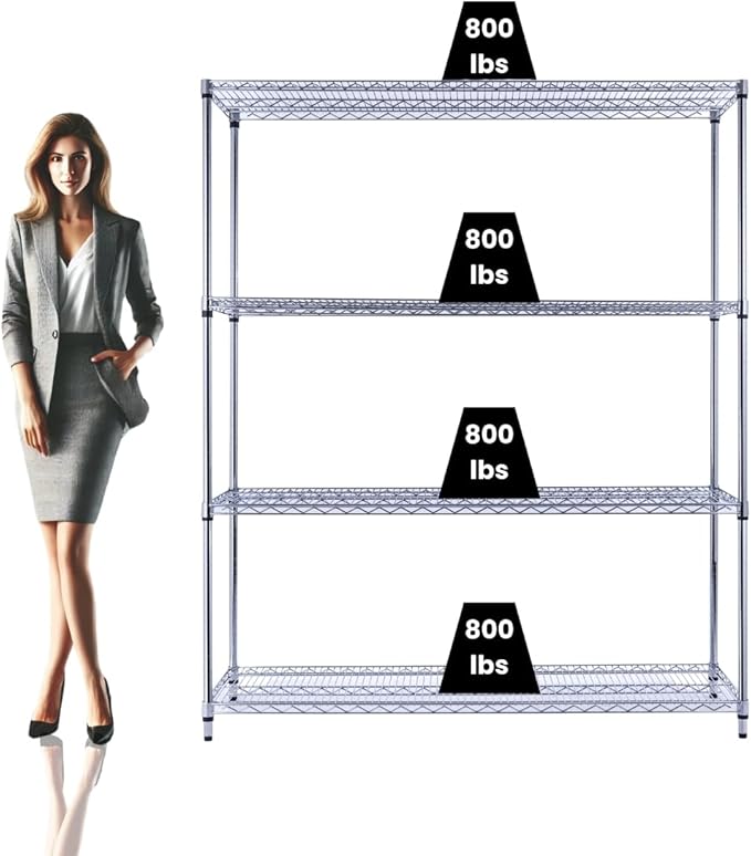 Utility Basics NSF Commercial 4-Tier Wire Shelving with Wheels, 60"x18"x72" Heavy Duty Metal Shelves 3200 lbs Max Capacity, Chrome Storage Rack for Garage Kitchen Pantry Warehouse