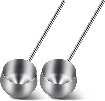 2 Pcs Stainless Steel Soup Ladle with Pour Spout, Long Handle Gravy Scoop Spoon for Punch Bowl, Sauce & Cooking, Heat-Resistant SUS304 Ladle with Spout