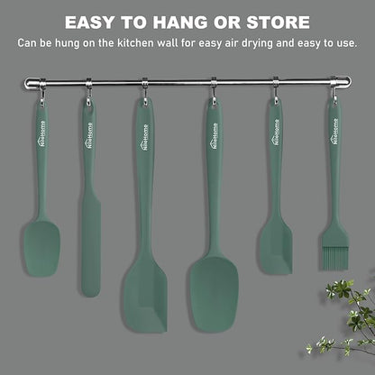NileHome Silicone Spatula Set, 6 Pieces Food Grade Kitchen Utensils with Silicone Brush Heat Resistant Up to 600°F Dishwasher Safe BPA-Free Rubber Spatula for Scraping, Baking, Cooking, Mixing-Green