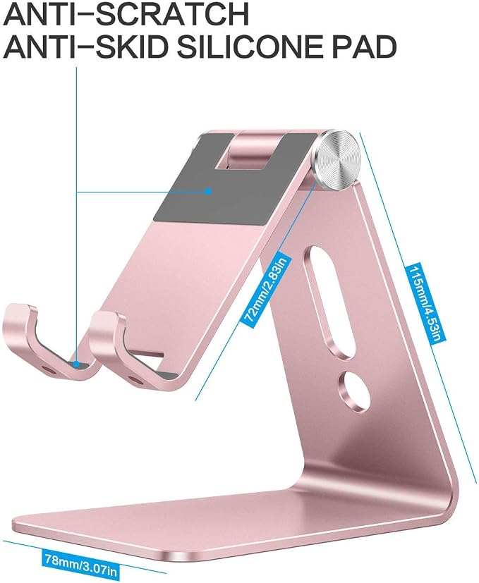 OMOTON Adjustable Cell Phone Stand, C2 Aluminum Desktop Phone Holder Dock Compatible with iPhone 15 14 13 Xs XR 8 Plus 7 6, Samsung Galaxy, Google Pixel, Android Phones, Rose Gold
