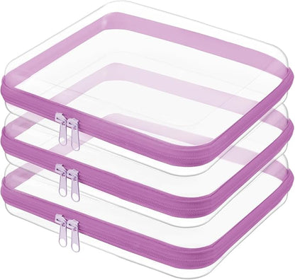 Topfinder Clear Hard Shell Zipper Case,Clear Toy Storage Pouch,Waterproof Transparent Organizer Comestic Case for Travel, Office, Home(Purple, 3*M)