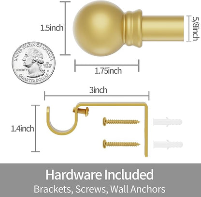 Thestoa Gold Curtain Rods for Windows 30-62 Inch, 5/8" Stainless Steel Small Curtain Rod for Bedroom, Living Room,Kitchen,Farmhouse