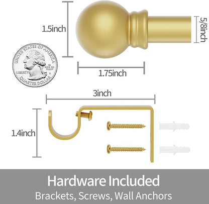 Thestoa Gold Curtain Rods for Windows 48 to 84-92 Inch, Stainless Steel Long Curtain Rods for Bedroom, Living Room, Kitchen, Farmhouse, Outdoor