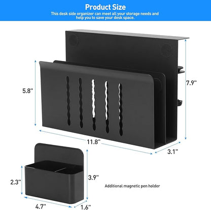 MAXECHO Desk Side Storage, Under Desk Laptop Mount, Table Side Hanging File Organizer, No Drill Clamp On Cable Management Tray, Laptop Holder with Magnetic Pen Holder for Office and Home, Load 22 Lbs