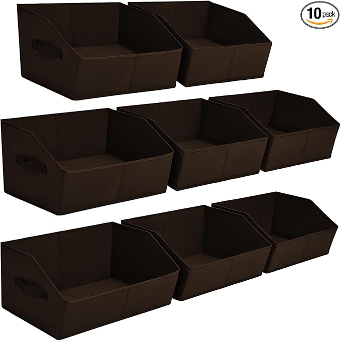 Homsorout Clothes Organizers and Storage - Fabric Cube Bins with Handles, Storage Baskets for Shelves, Trapezoid Collapsible Boxes for Home, Dorm, Office, 10 Pack, Brown