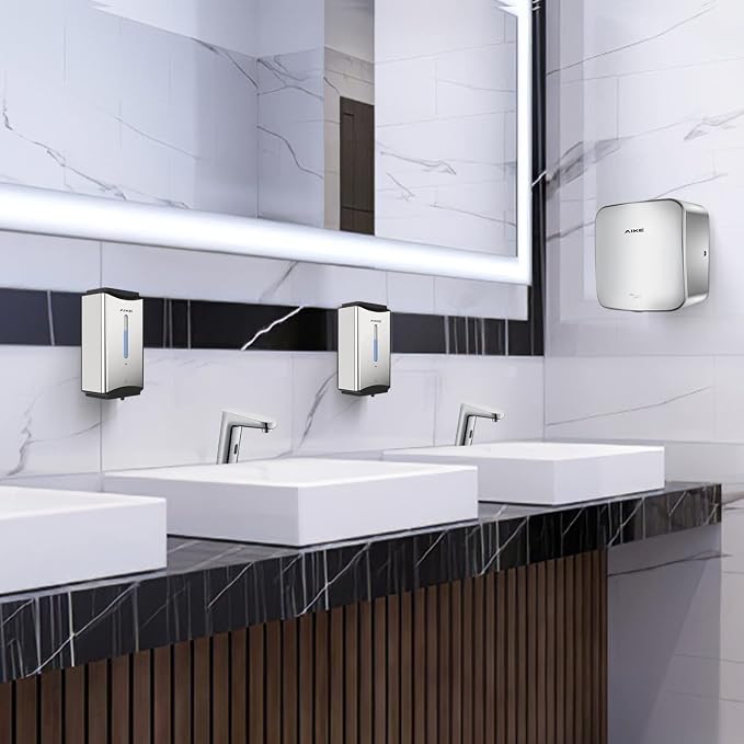 AIKE Automatic Soap Dispenser Commercial Wall Mounted Liquid Dispenser Polished Stainless Steel Finish 1100ml Large Capacity