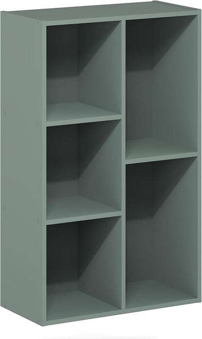 Furinno LUDER Book Shelf, 5-Cube Bookshelf, Reversible Bookcase, 9.4" x 19.5" x 31.5", for Living Room, Bedroom, Home Office, Sage Green