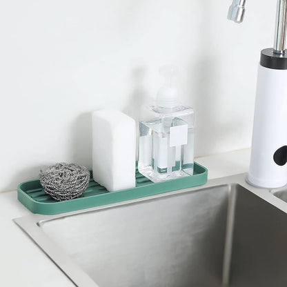 MicoYang Silicone Kitchen Sink Organizer Tray for Multiple Usage,Eco-Friendly Sponges Holder for Kitchen Bathroom Counter or Sink,Dish Soap Dispenser,Scrubber,Bottle,Cup (Green, 12"×4")