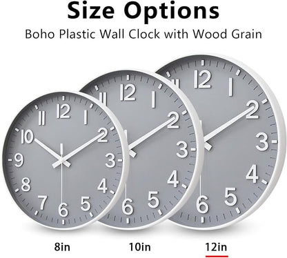 HZDHCLH Wall Clocks Battery Operated,Wall Clock Gray,12 inch Wall Clock Silent Non Ticking Modern 3D Numbers for Kitchen Bedroom Living Room Office Classroom Decor