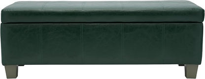 51 Inch Storage Ottoman, Storage Bench with Safety Hinge, Upholstered Synthetic Leather Ottoman Bench for Bedroom, Living Room, Entryway, Hallway, Foot Rest, Support 500lbs