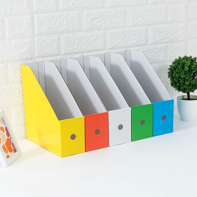 Foldable Desk File Holder Organizer Sturdy Cardboard Magazine Storage Box Document Rack with Blank Label Stickers for Home School Office (5, Multicolor)