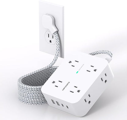 10 ft Extension Cord, HANYCONY 1080J Surge Protector Power Strip Long Cord with 8 AC Outlets and 4 USB Ports (2 USB-C), Wall Mount, Desk Charging Station for Home Office College Dorm Room Essentials