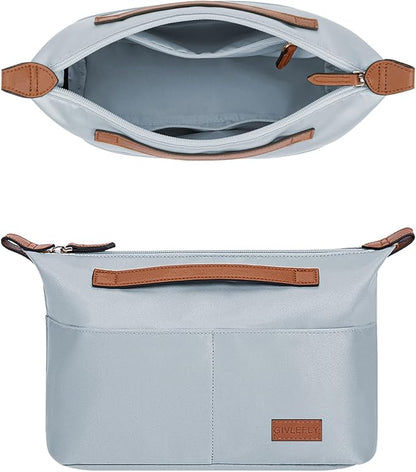 GIVLEFLY Purse Organizer Inserts with Zipper Protecting Privacy Multiple Pockets Tote Bag Organizer Insert Lightweight Handbag Dividers with Handle,Fit for City 23 and Longchamp(Light Blue,Small)