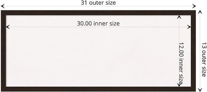 Amanti Art White Cork Board for Wall, 13x31 Vision Board with Brown Wood Frame, Medium Corkboard Office Decor for Home Organization, Rustic Farmhouse Corkboard Pinboard to display items for home
