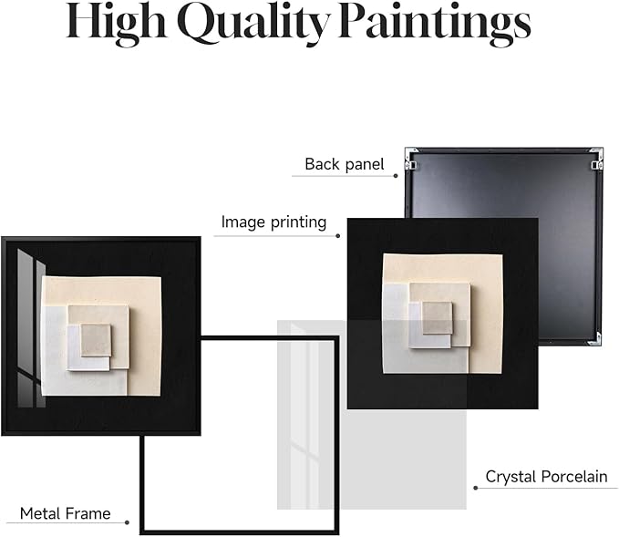 4 Piece Framed Modern Black and White Wall Art Set, Minimalist Abstract Prints Artworks, Bright Style Geometric Picture Painting Decor for Living Room Dining Room Hallway Bedroom Home Office