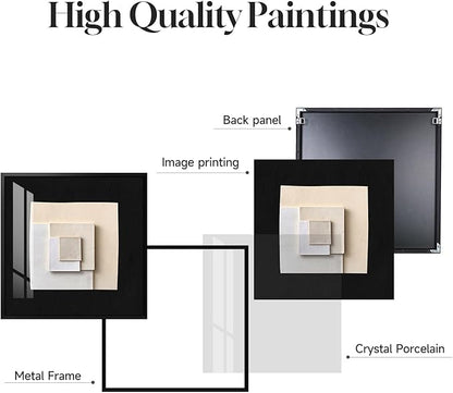 4 Piece Framed Modern Black and White Wall Art Set, Minimalist Abstract Prints Artworks, Bright Style Geometric Picture Painting Decor for Living Room Dining Room Hallway Bedroom Home Office