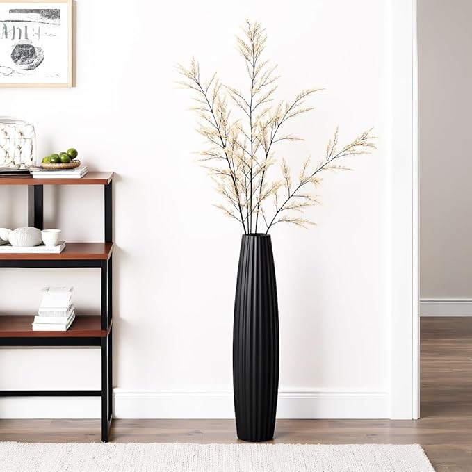 Floor Vases, Tall Floor Vase 23.6 inch (60CM, 1.96FT) Tall Vases, Sturdy Black Vase for Living Room Decor, Resin Black
