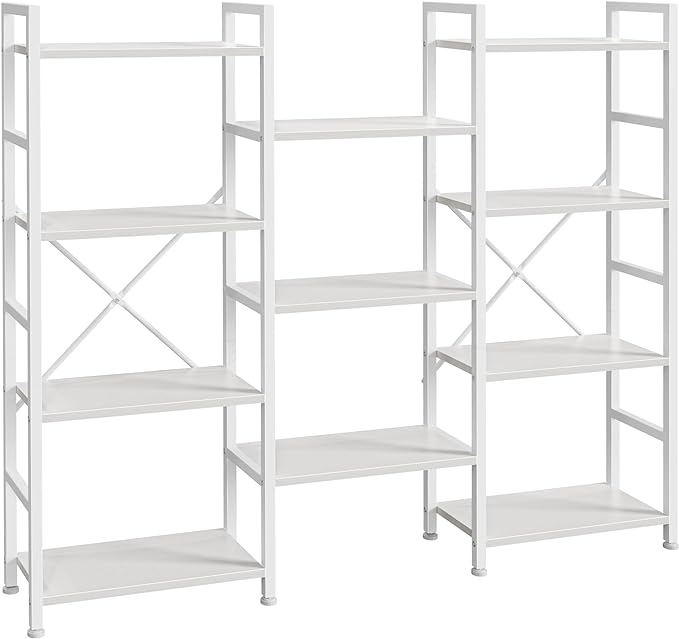 SUPERJARE Triple Bookshelf, Bookcase with 11 Open Display Shelves, Wide Book Shelf Book Case for Home & Office, 4 Tier, White