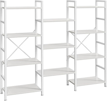 SUPERJARE Triple Bookshelf, Bookcase with 11 Open Display Shelves, Wide Book Shelf Book Case for Home & Office, 4 Tier, White