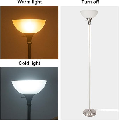 HonoDing Floor Lamp Frosted White Glass Bowl Shade - for Room Decor - Bedroom Decor - Floor Lamp for Bedroom - Floor Lamps for Living Room (Brushed Nickel)
