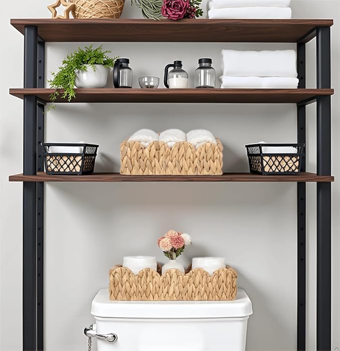 Decorative Toilet Paper Storage Basket, 2 SAME SIZES Modern Farmhouse Home Decor Scalloped Basket for Organizing, Pantry Baskets for Shelves, Living Room, w/Wood Handles, Natural