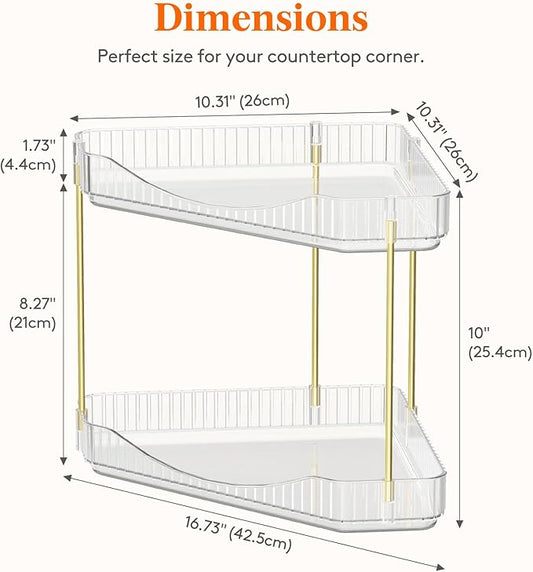 Lifewit 2-Tier Corner Bathroom Counter Organizer, Plastic Makeup Skincare Organizers Storage Countertop, Large Sink Cosmetic Perfume Shelf for Bedroom, Dresser, Kitchen, Vanity, Clear, 25 cm/10inch(H)