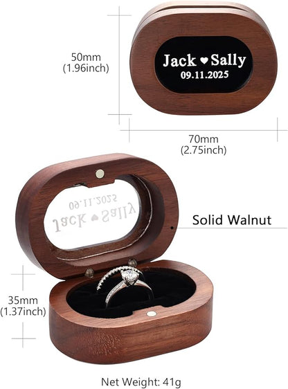 Custom4U Personalized Wooden Ring Box for Ceremony 2 Slots Engagement Ring Holder Box Vintage Wood Ring Bearer Wedding Jewelry Gift